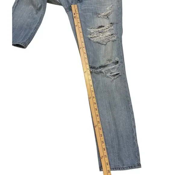 American Eagle Tomgirl Jeans Womens Size 6 Blue Button Fly Trashed Grunge 90s - Picture 8 of 9